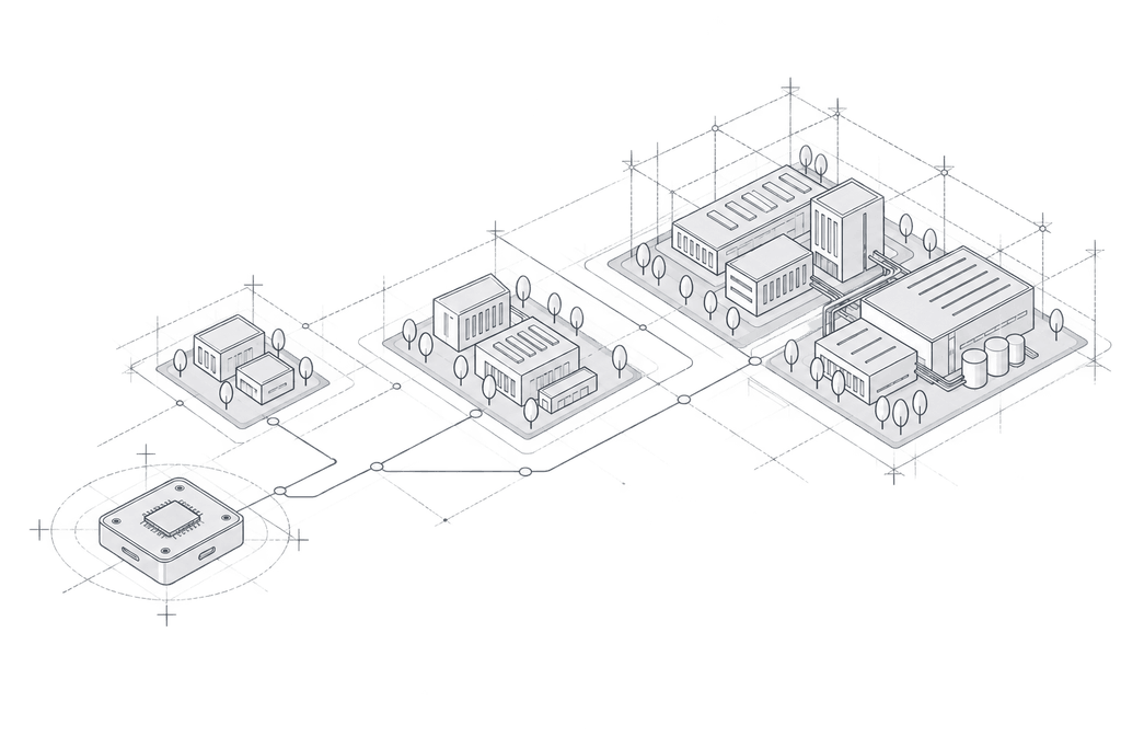 Ein technologisches Modul entfaltet sich zu immer größeren Industrieanlagen.
